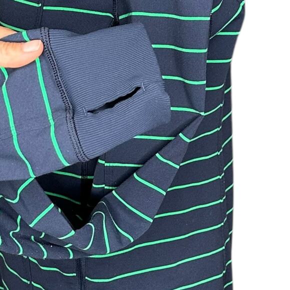 LULULEMON In Stride Blue Green Striped Full Zip Mock Neck Jacket Women's Stretch - Picture 4 of 5